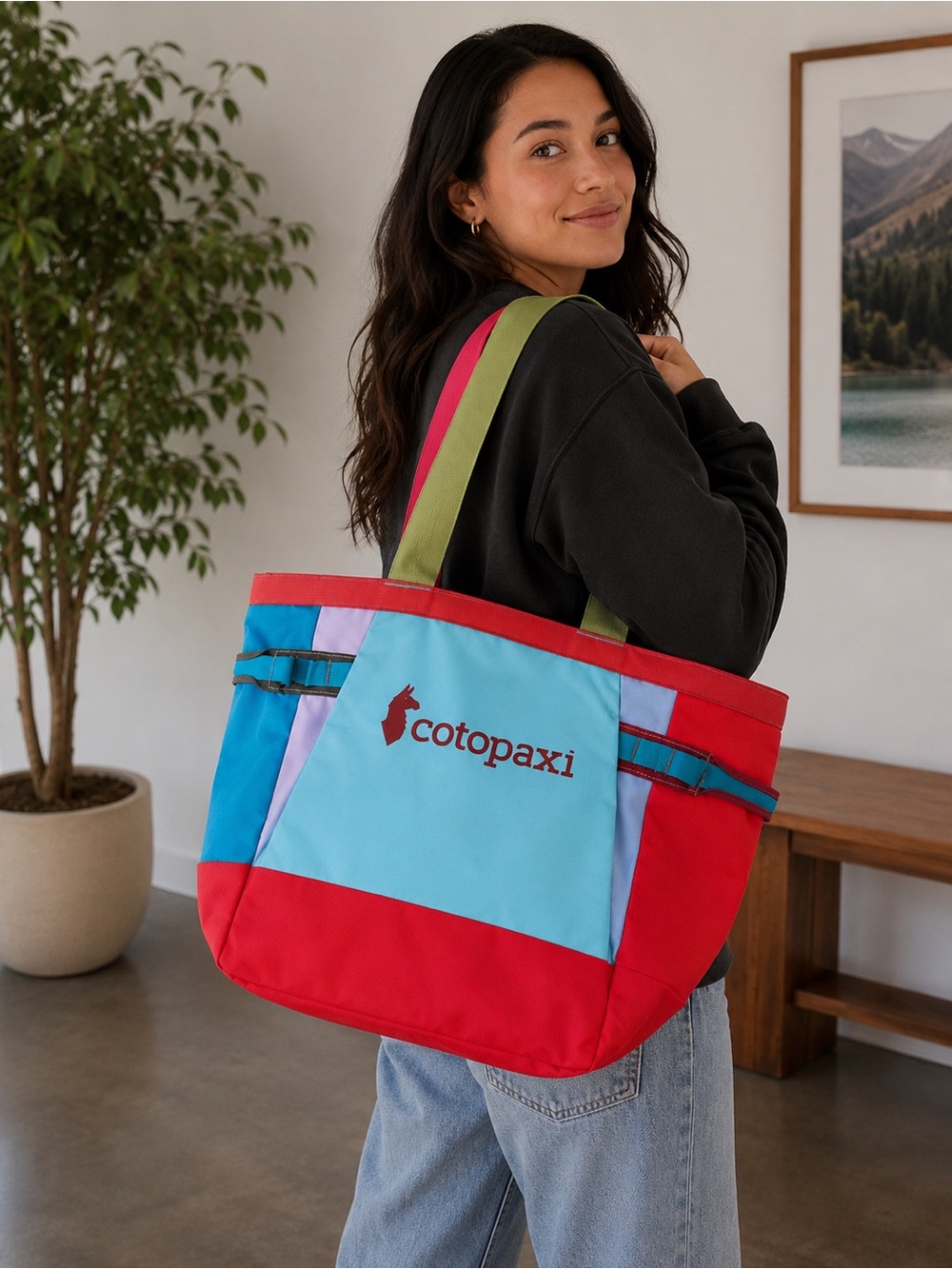 Cotopaxi Del Día Colorblock Large Tote Bag - coral & Light Blue
